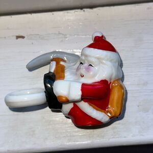 Vintage Enesco Ceramic Christmas Santa w/ Pick Ax Candle Climber Hugger